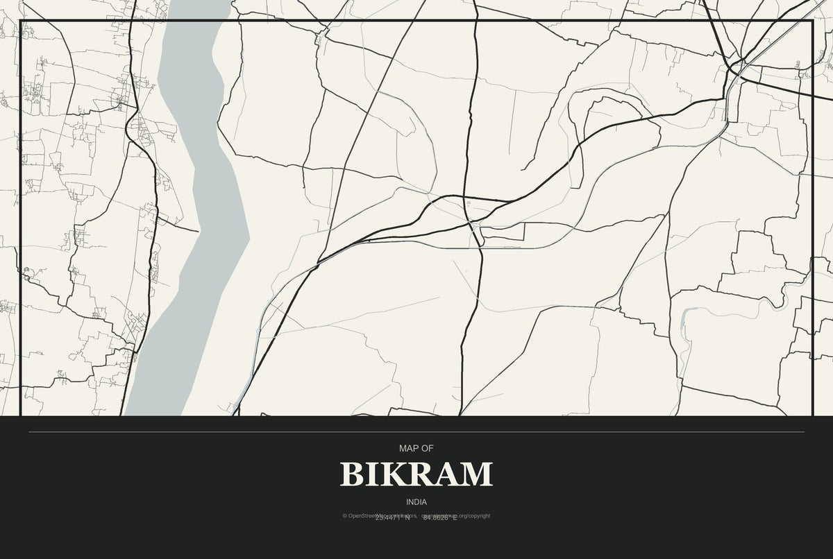 Bikram, India City Map Aluminum Sign in Museum Plaque style