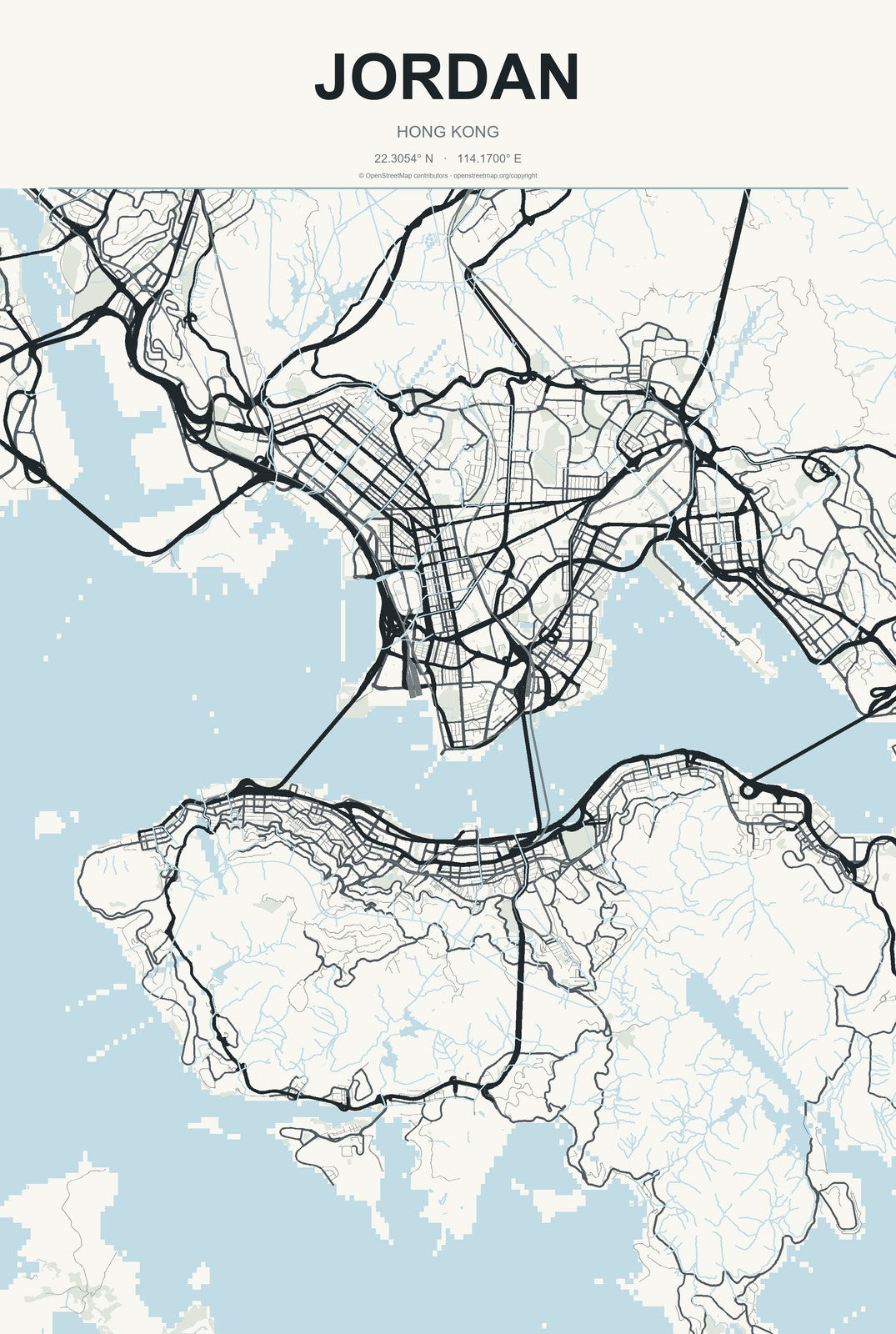 Jordan, Hong Kong City Map Aluminum Sign in Headline Atlas style