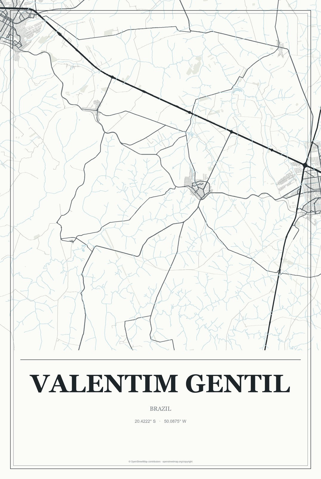 Valentim Gentil, Brazil City Map Aluminum Sign in Gallery Air style
