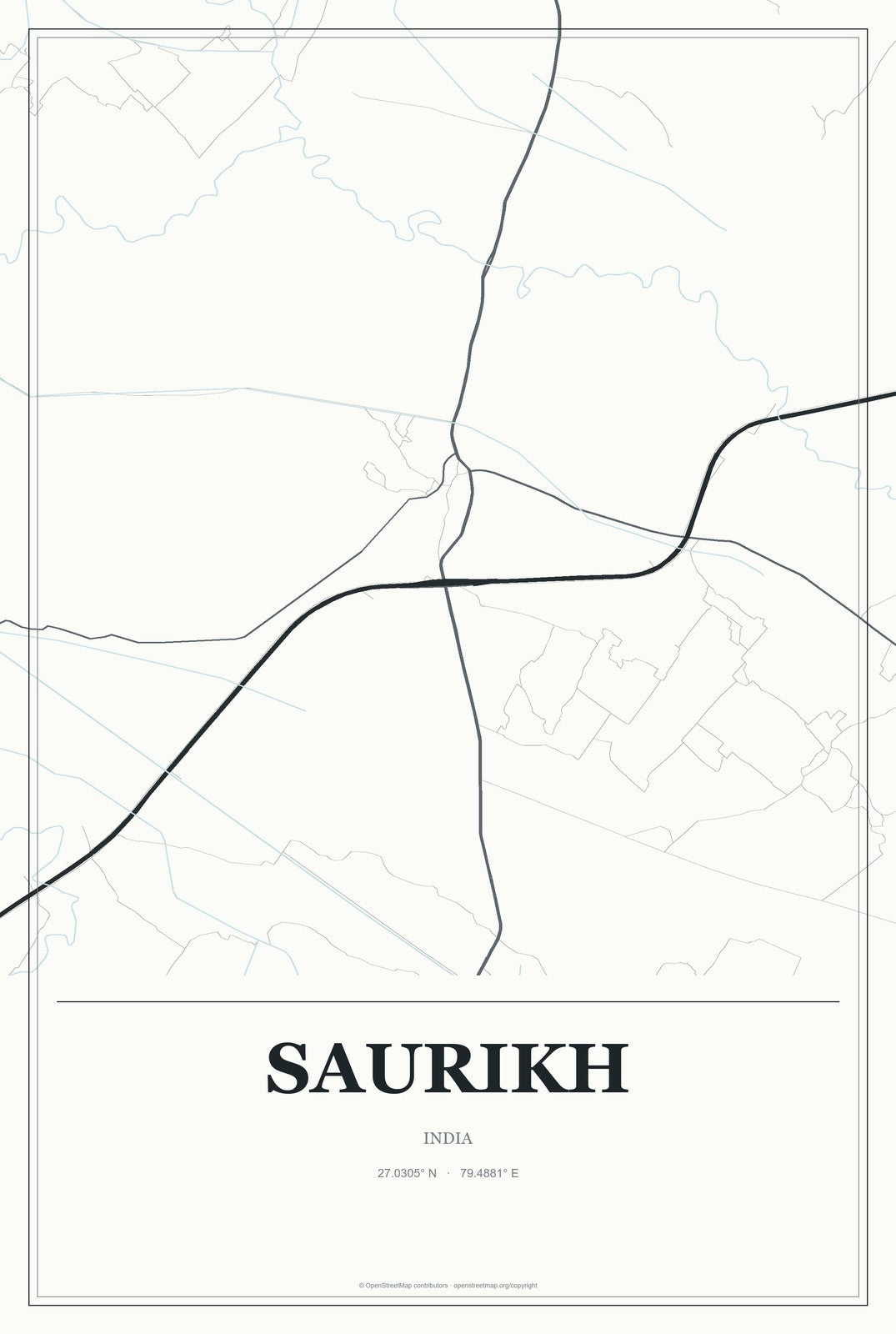 Saurikh, India City Map Aluminum Sign in Gallery Air style