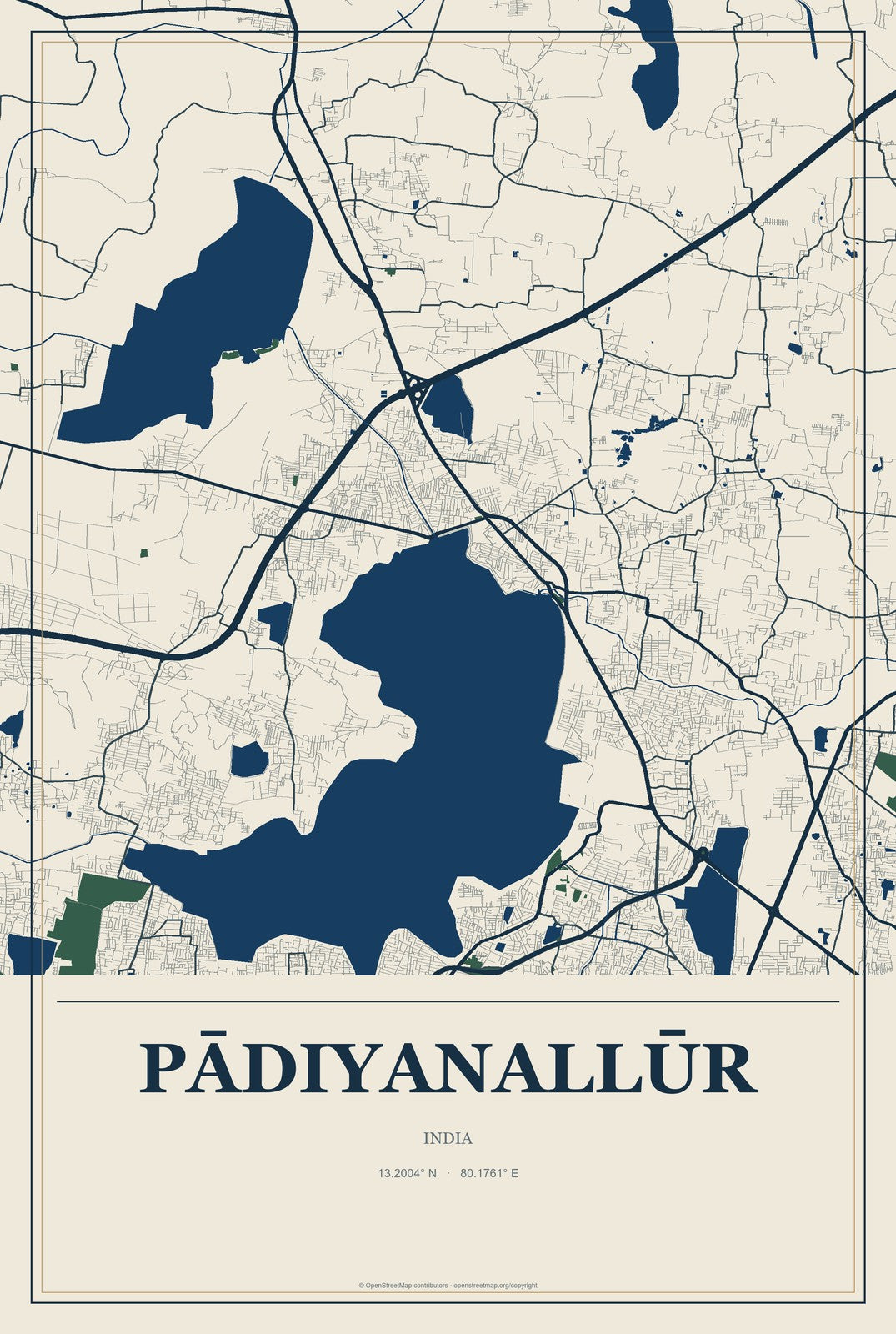 Pādiyanallūr, India City Map Aluminum Sign in Coastal Cutout style