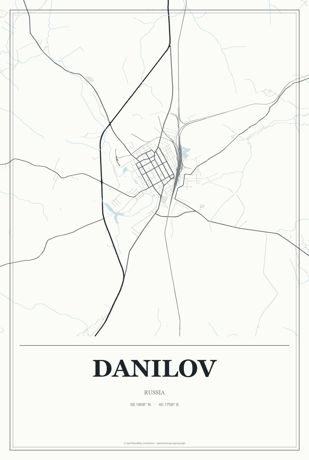 Danilov, Russia City Map Aluminum Sign in Gallery Air style