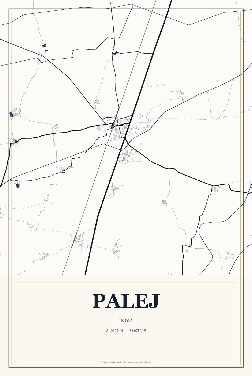 Palej, India City Map Aluminum Sign in Citrine Modern style