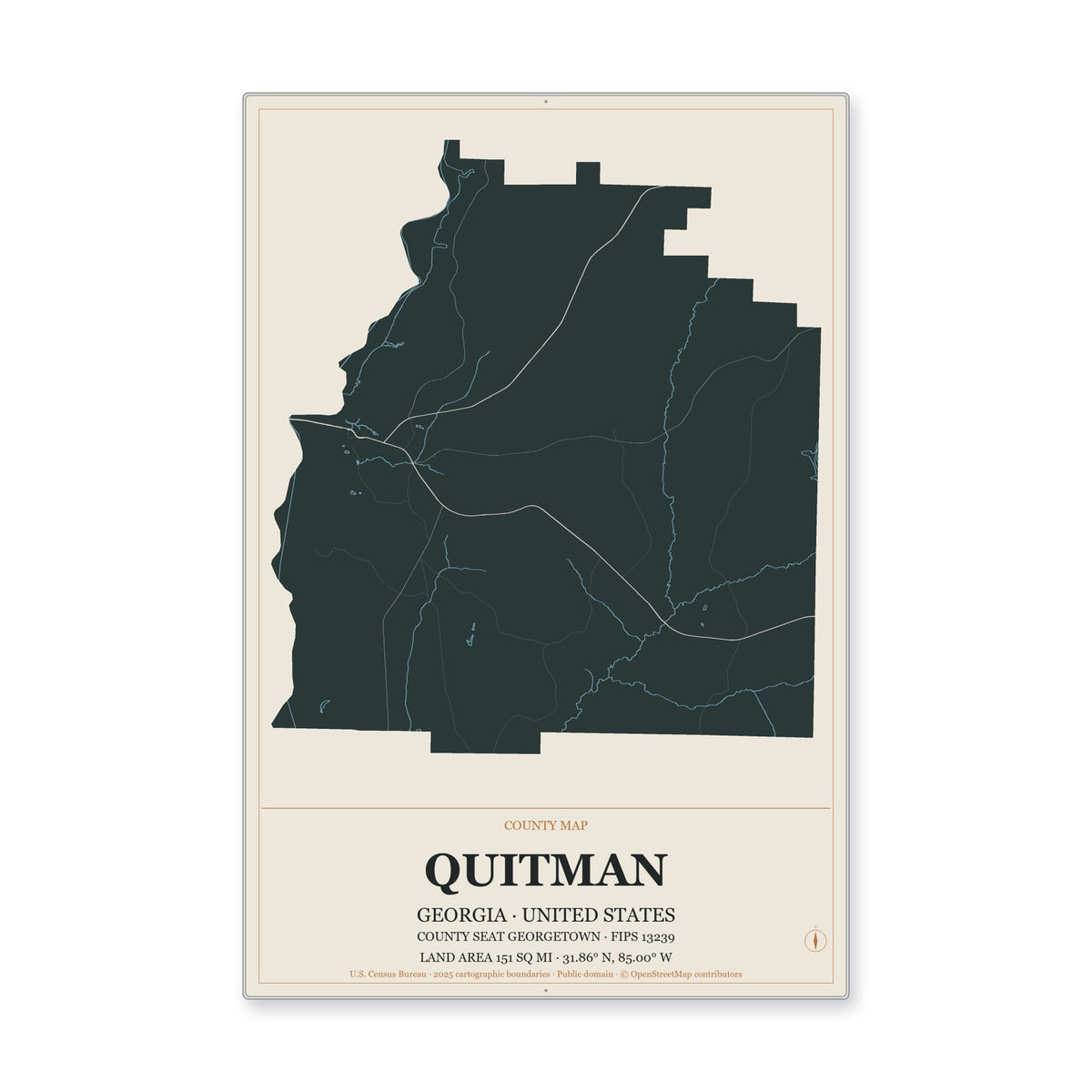 Quitman County, Georgia Map Aluminum Sign in Headline Atlas style