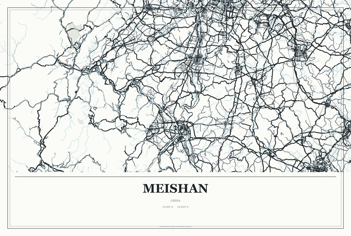 Meishan, China City Map Aluminum Sign in Gallery Air style