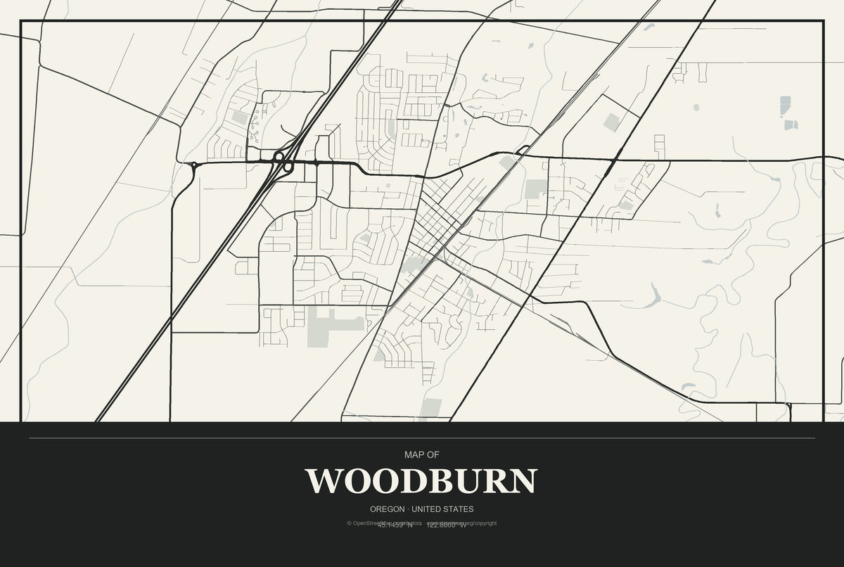 Woodburn, Oregon City Map Aluminum Sign in Museum Plaque style