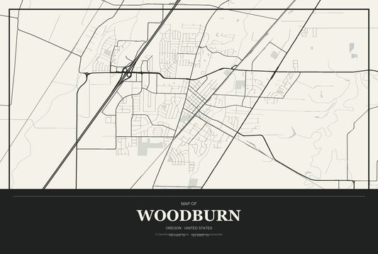 Woodburn, Oregon City Map Aluminum Sign in Museum Plaque style