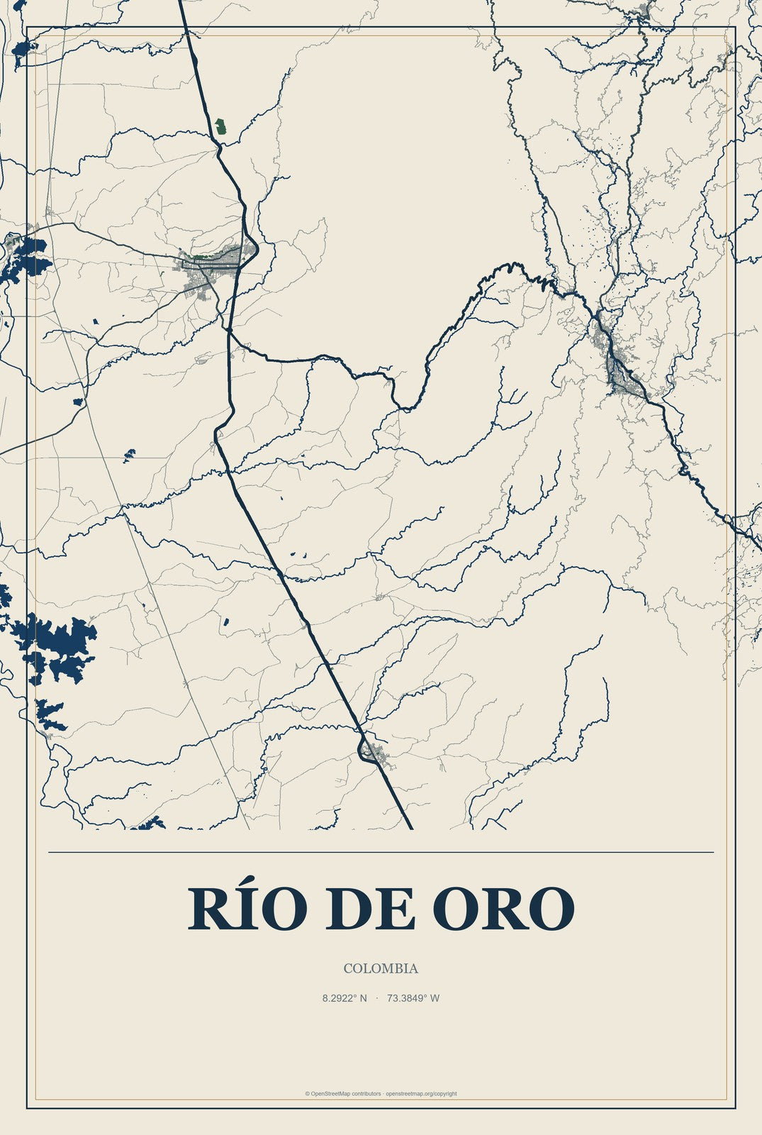 Río de Oro, Colombia City Map Aluminum Sign in Coastal Cutout style