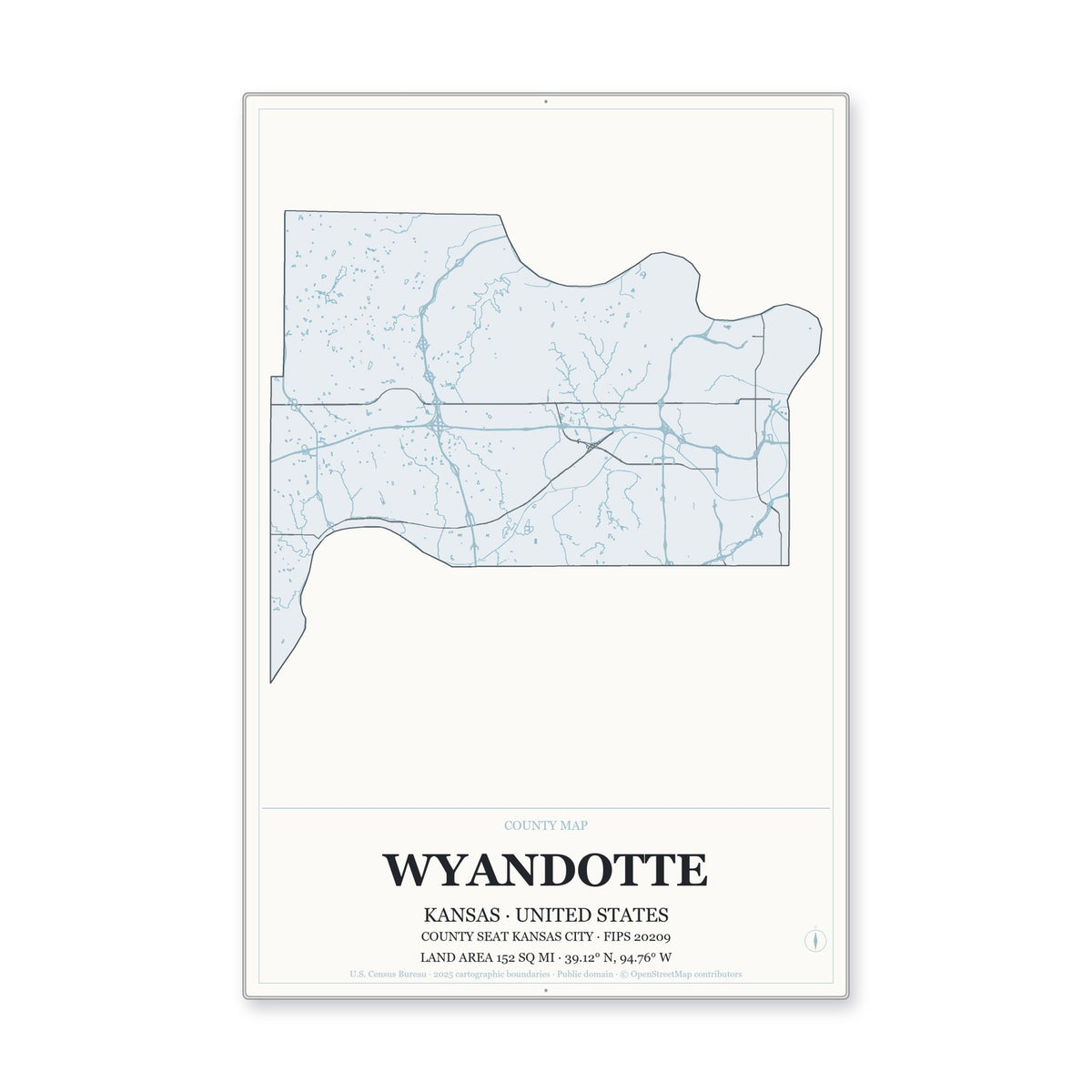 Wyandotte County, Kansas Map Aluminum Sign in Gallery Air style