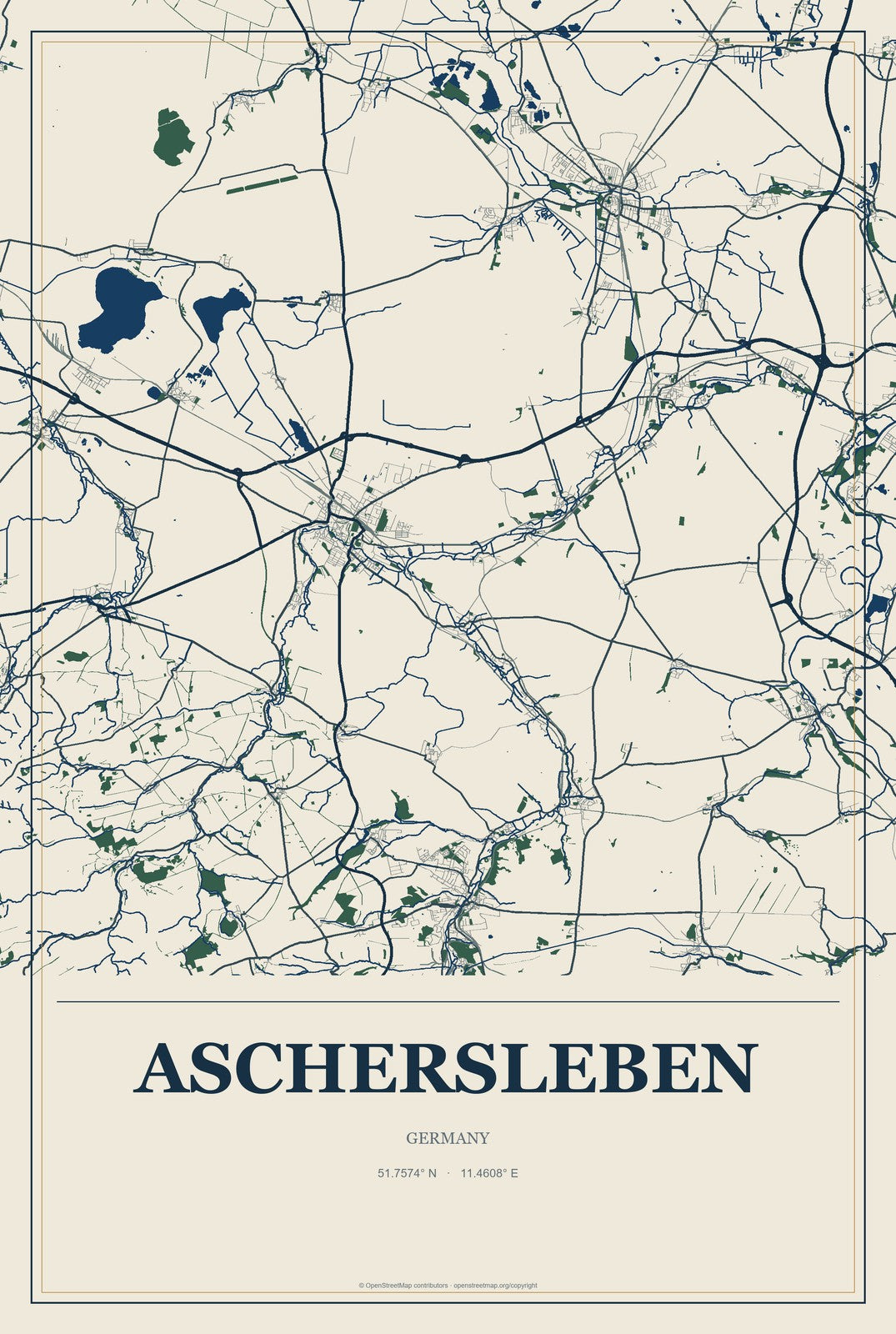 Aschersleben, Germany City Map Aluminum Sign in Coastal Cutout style