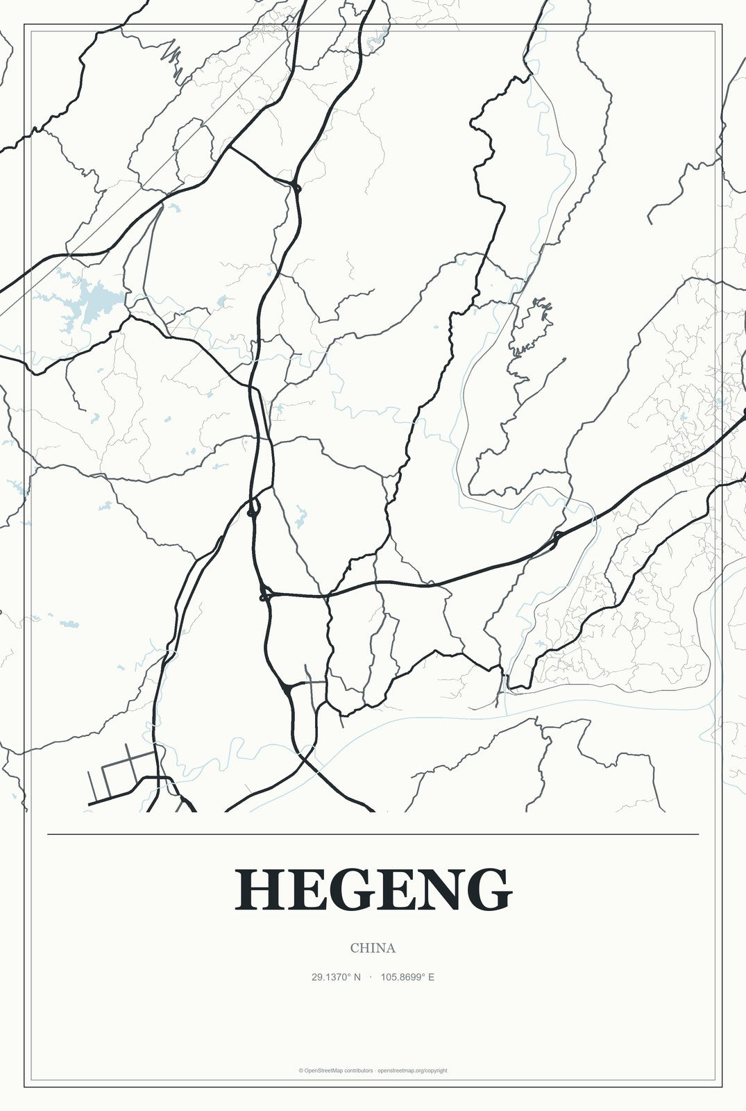 Hegeng, China City Map Aluminum Sign in Gallery Air style