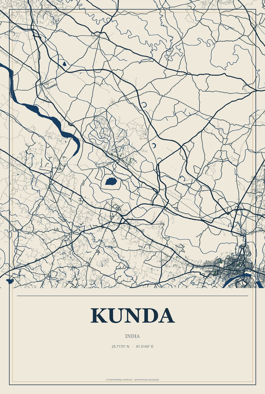 Kunda, India City Map Aluminum Sign in Coastal Cutout style