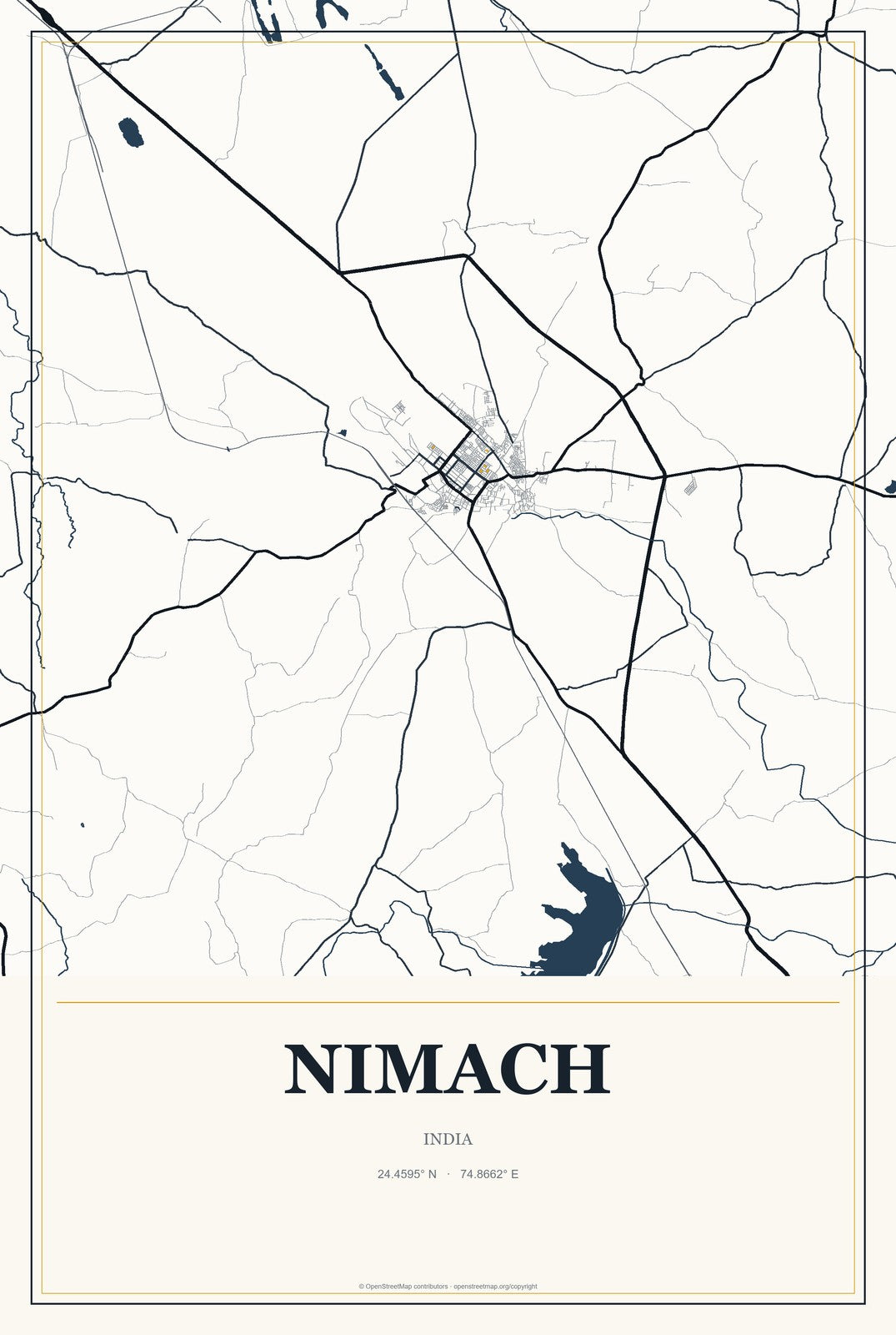 Nimach, India City Map Aluminum Sign in Citrine Modern style