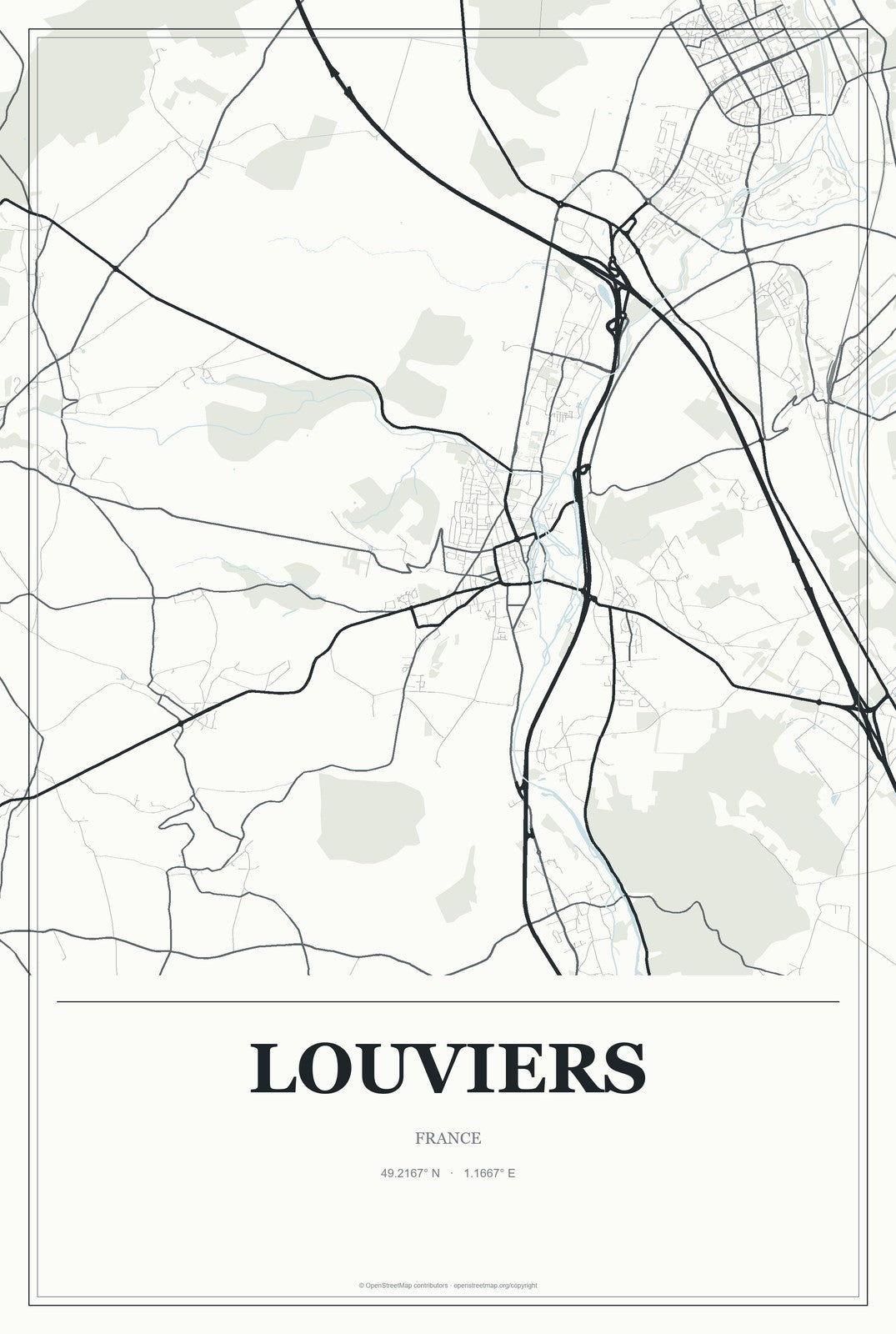 Louviers, France City Map Aluminum Sign in Gallery Air style