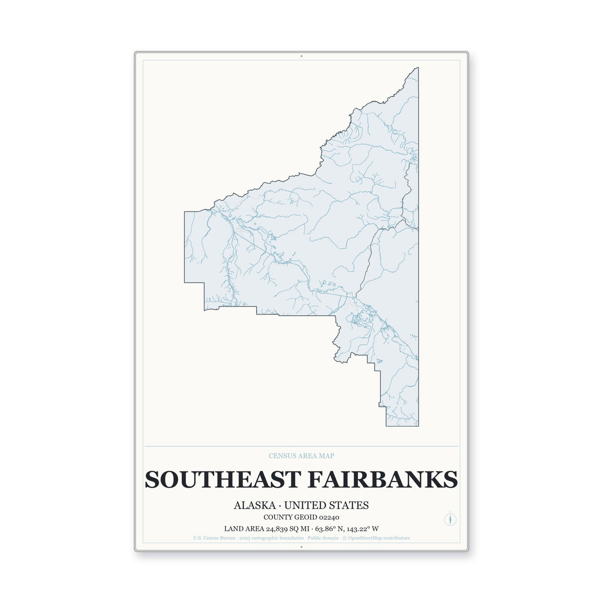 Southeast Fairbanks Census Area, Alaska Map Aluminum Sign in Gallery Air style