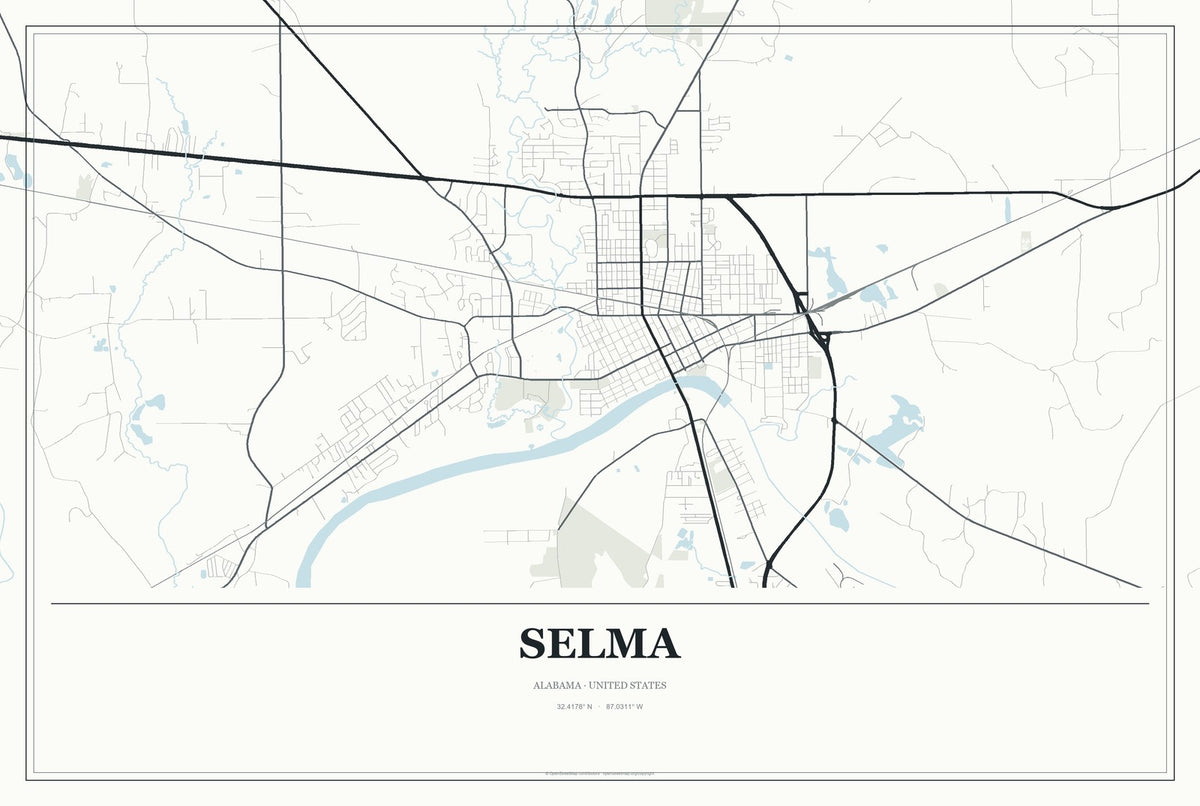 Selma, Alabama City Map Aluminum Sign in Gallery Air style