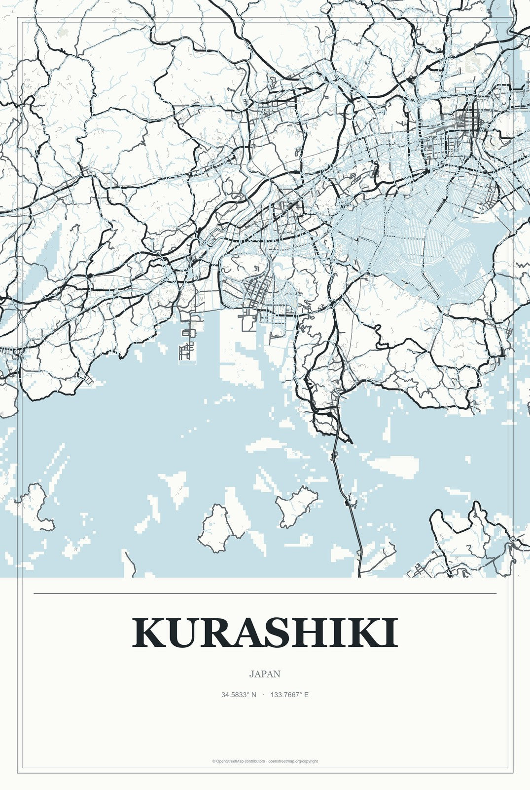 Kurashiki, Japan City Map Aluminum Sign in Gallery Air style