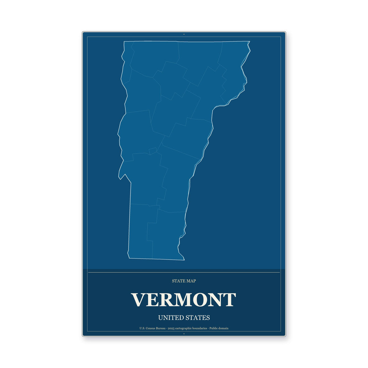 Vermont state map aluminum sign in Harbor Cobalt style