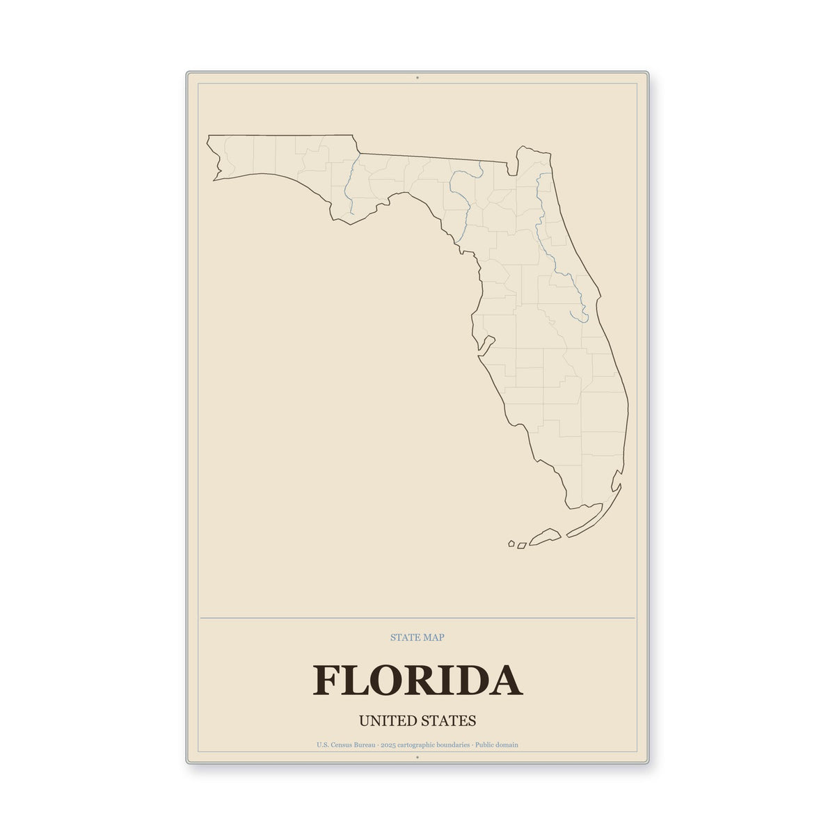 Florida state map aluminum sign in Heritage Nautical style