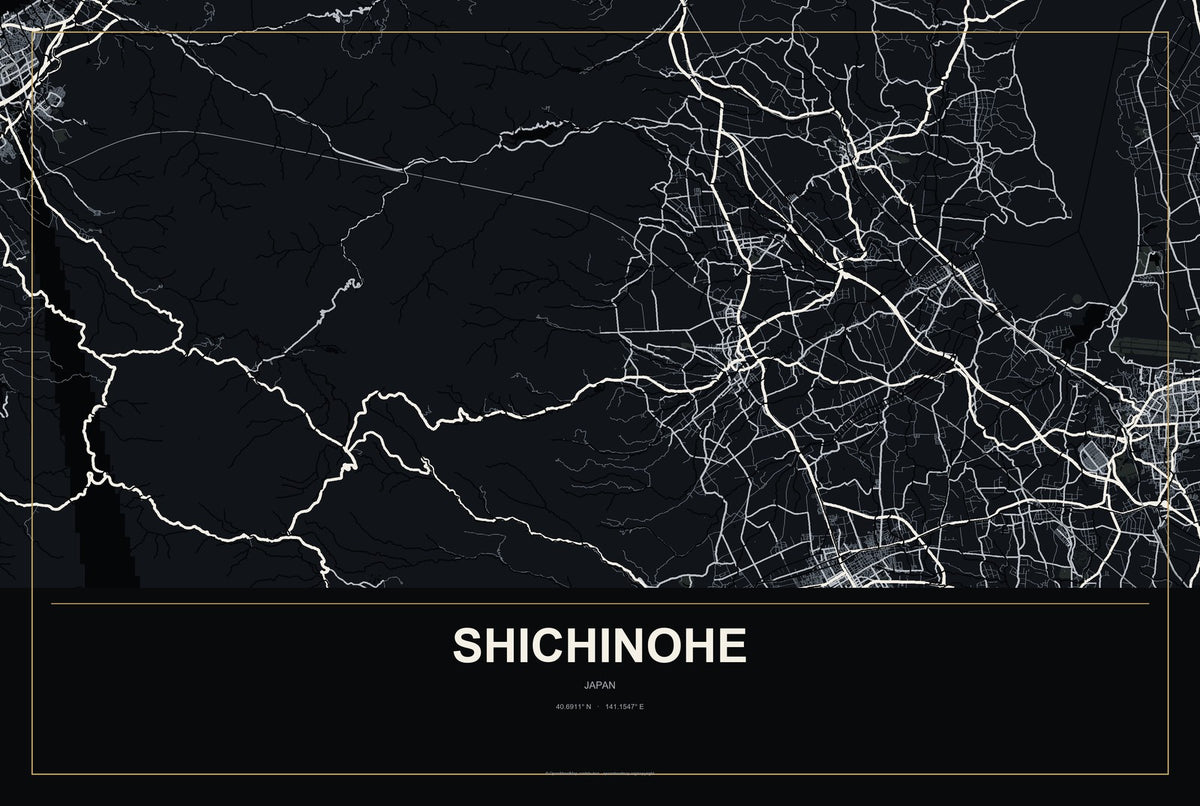 Shichinohe, Japan City Map Aluminum Sign in Metropolitan Noir style