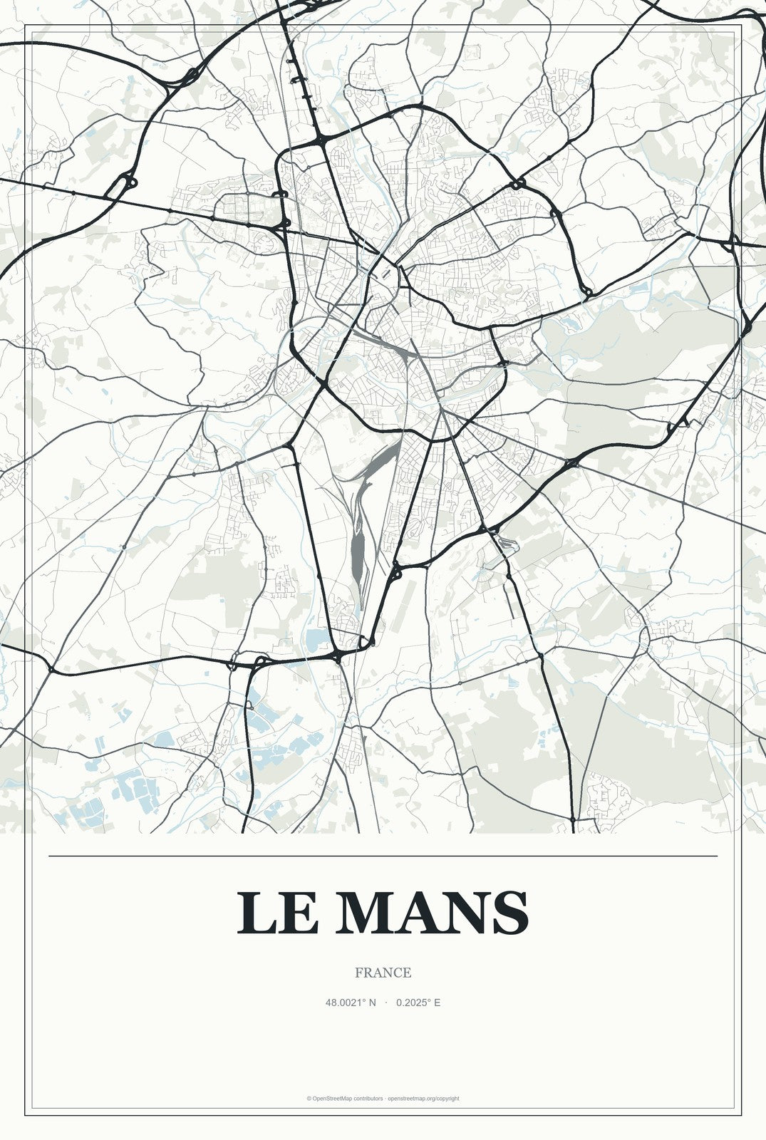 Le Mans, France City Map Aluminum Sign in Gallery Air style