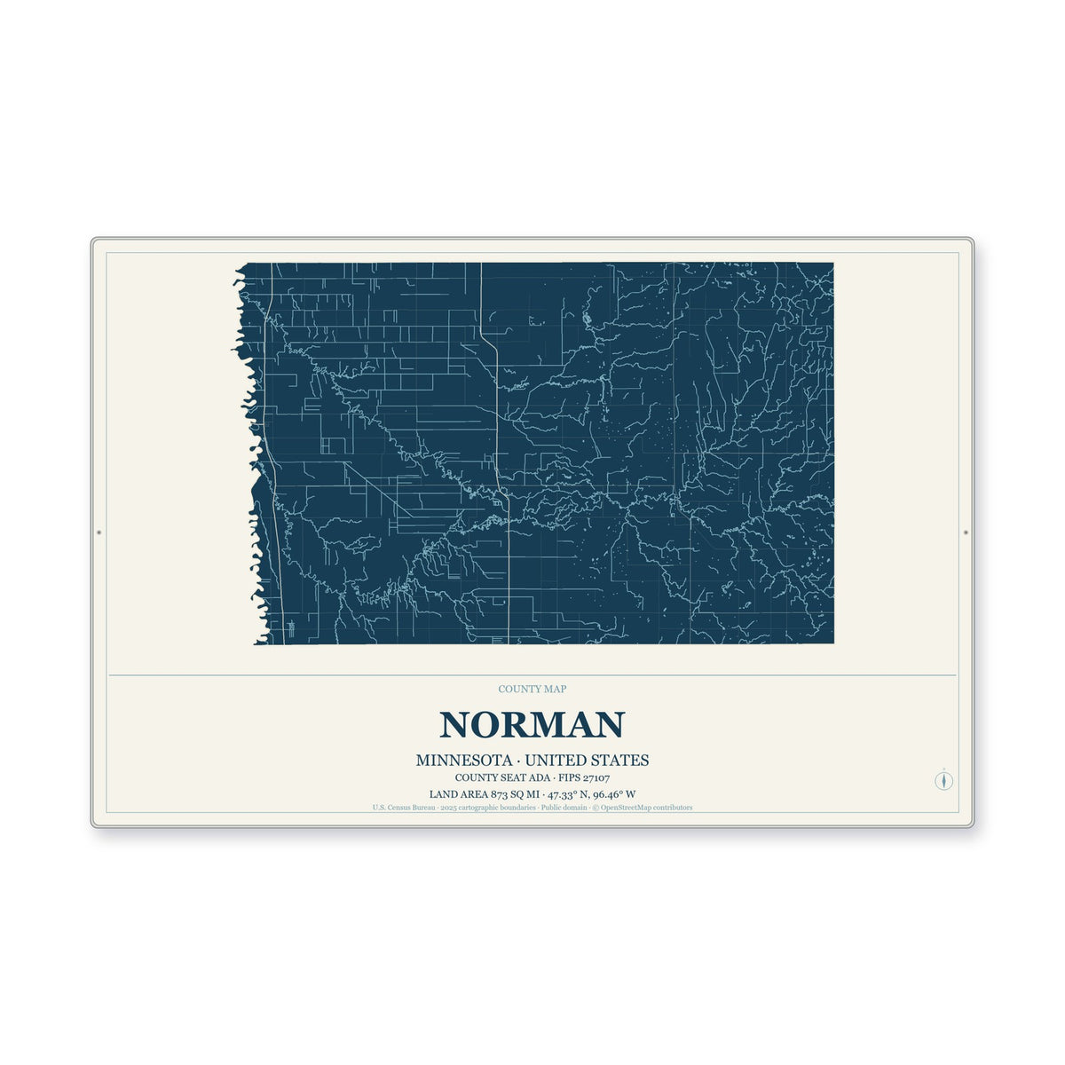 Norman County, Minnesota Map Aluminum Sign in Coastal Cutout style
