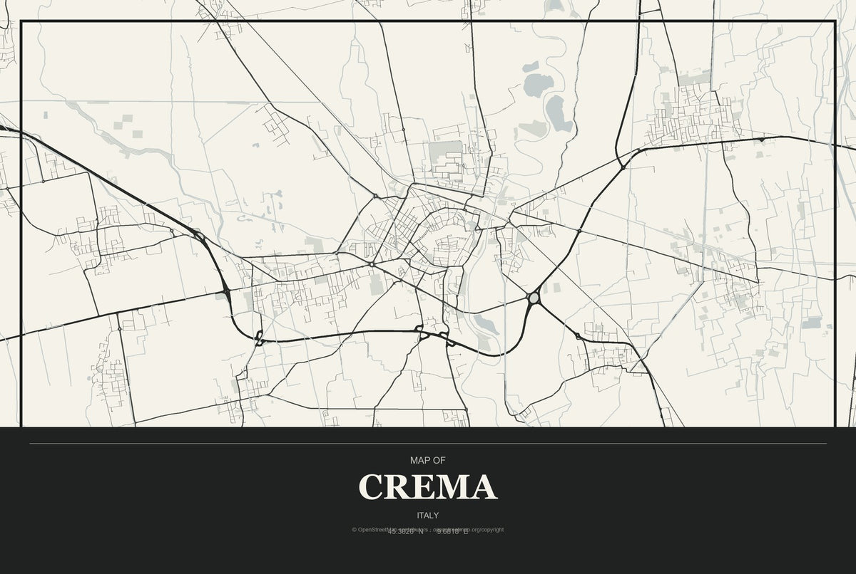 Crema, Italy City Map Aluminum Sign in Museum Plaque style