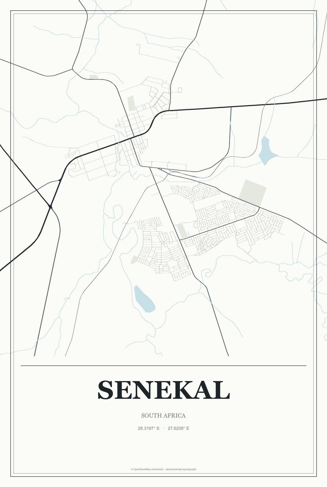 Senekal, South Africa City Map Aluminum Sign in Gallery Air style
