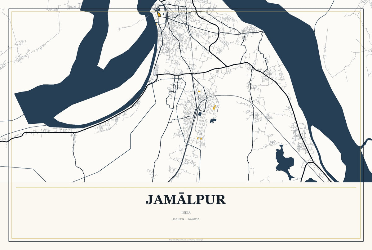 Jamālpur, India City Map Aluminum Sign in Citrine Modern style