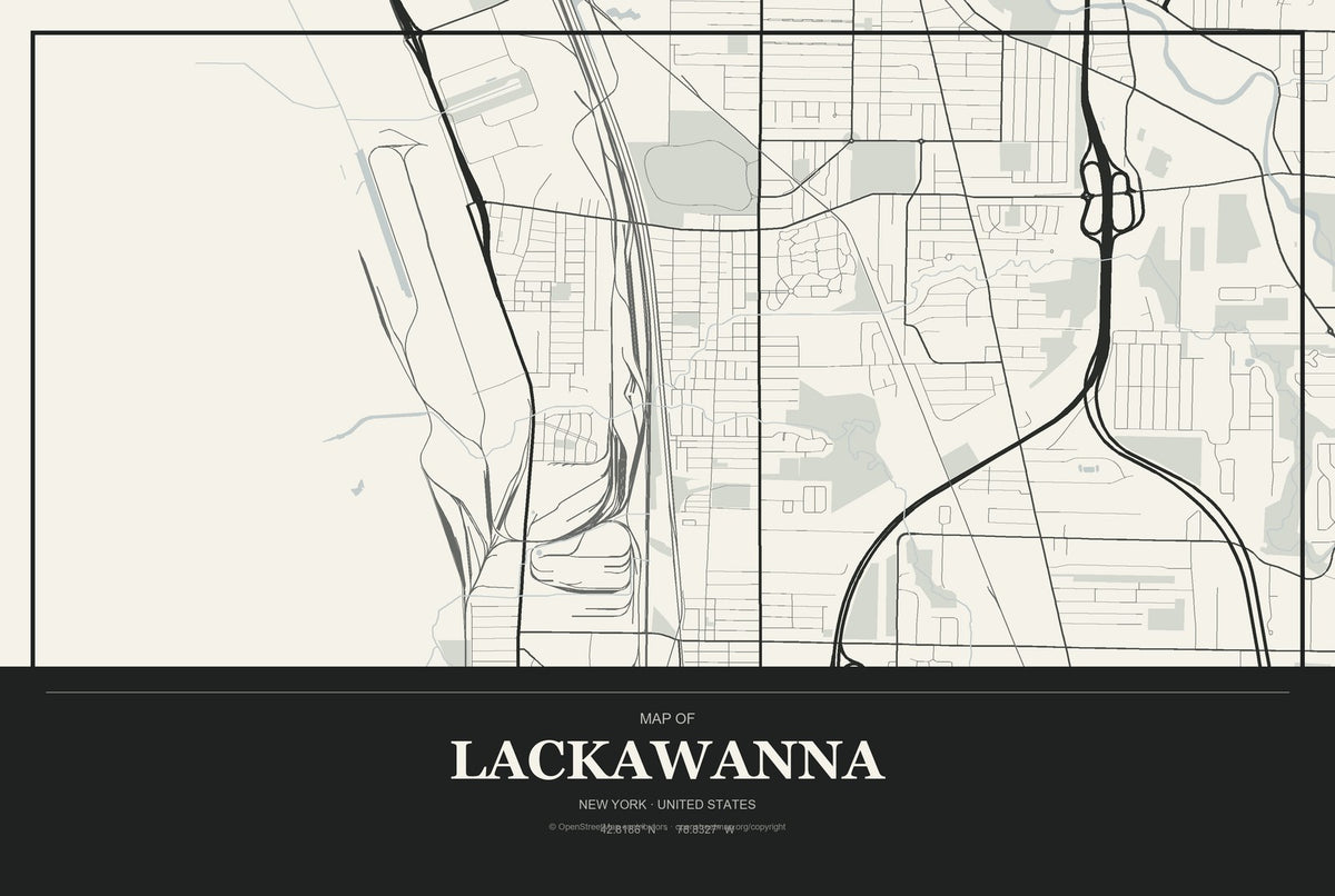Lackawanna, New York City Map Aluminum Sign in Museum Plaque style