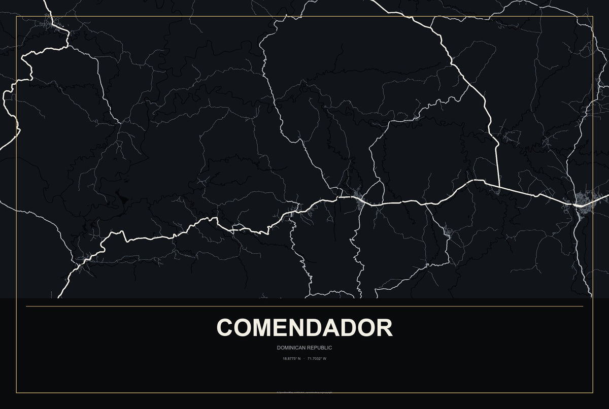 Comendador, Dominican Republic City Map Aluminum Sign in Metropolitan Noir style