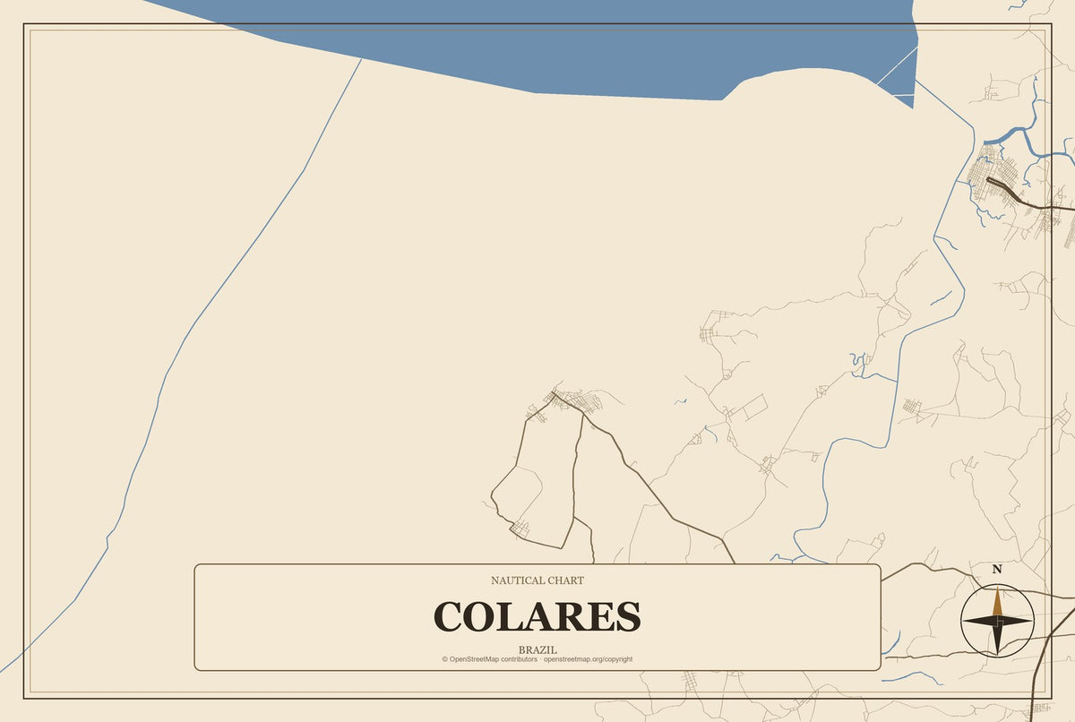 Colares, Brazil City Map Aluminum Sign in Heritage Nautical style