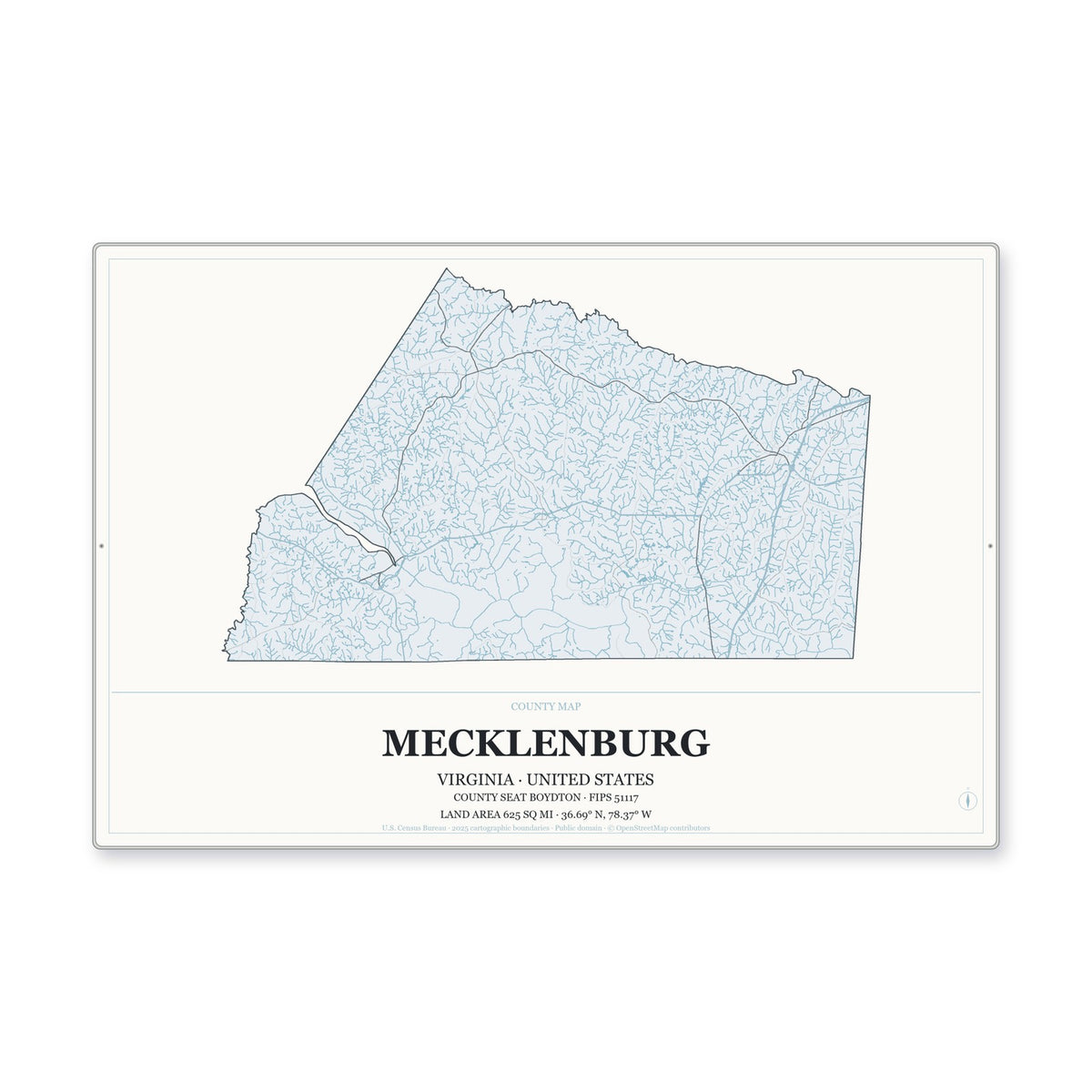 Mecklenburg County, Virginia Map Aluminum Sign in Gallery Air style