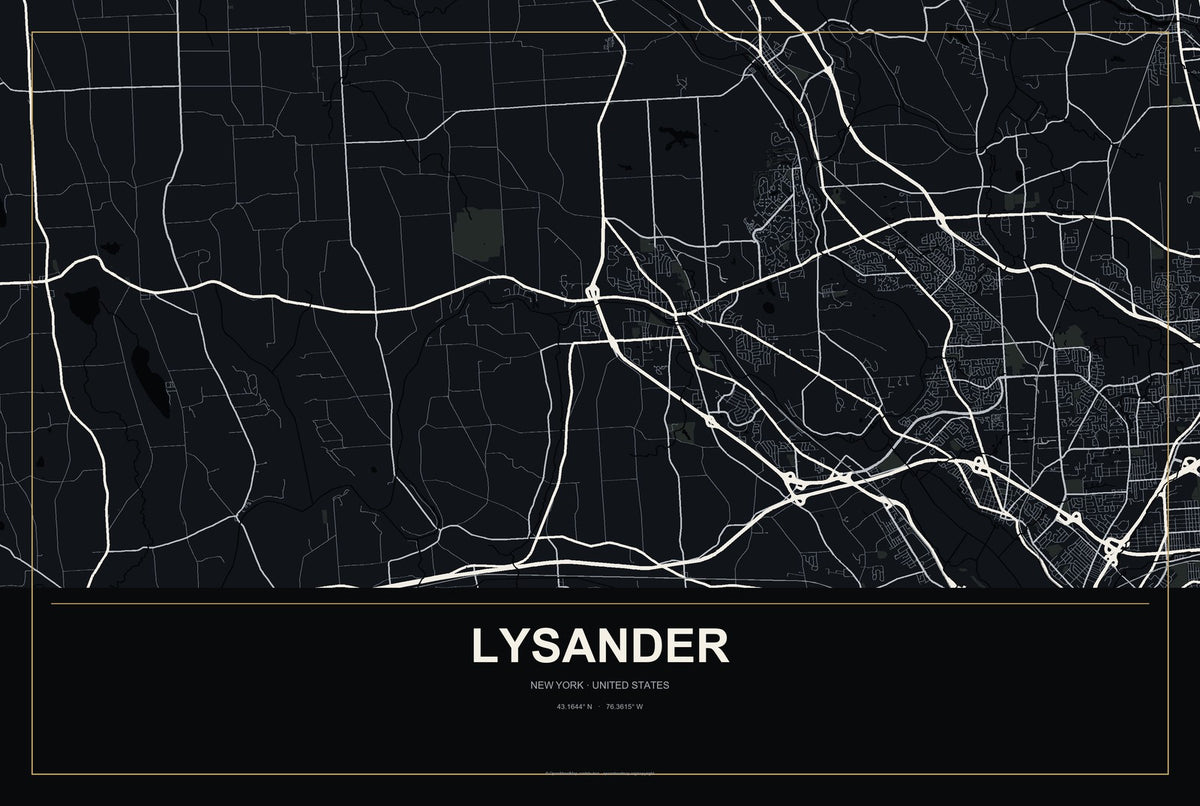Lysander, New York City Map Aluminum Sign in Metropolitan Noir style
