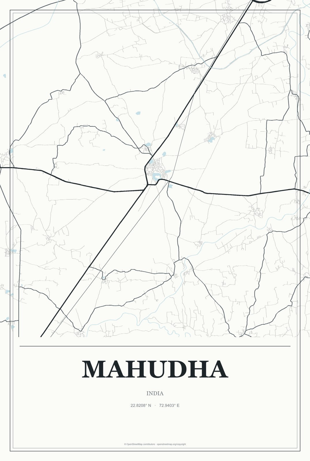 Mahudha, India City Map Aluminum Sign in Gallery Air style