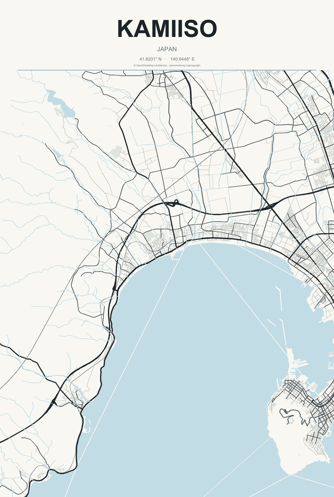 Kamiiso, Japan City Map Aluminum Sign in Headline Atlas style