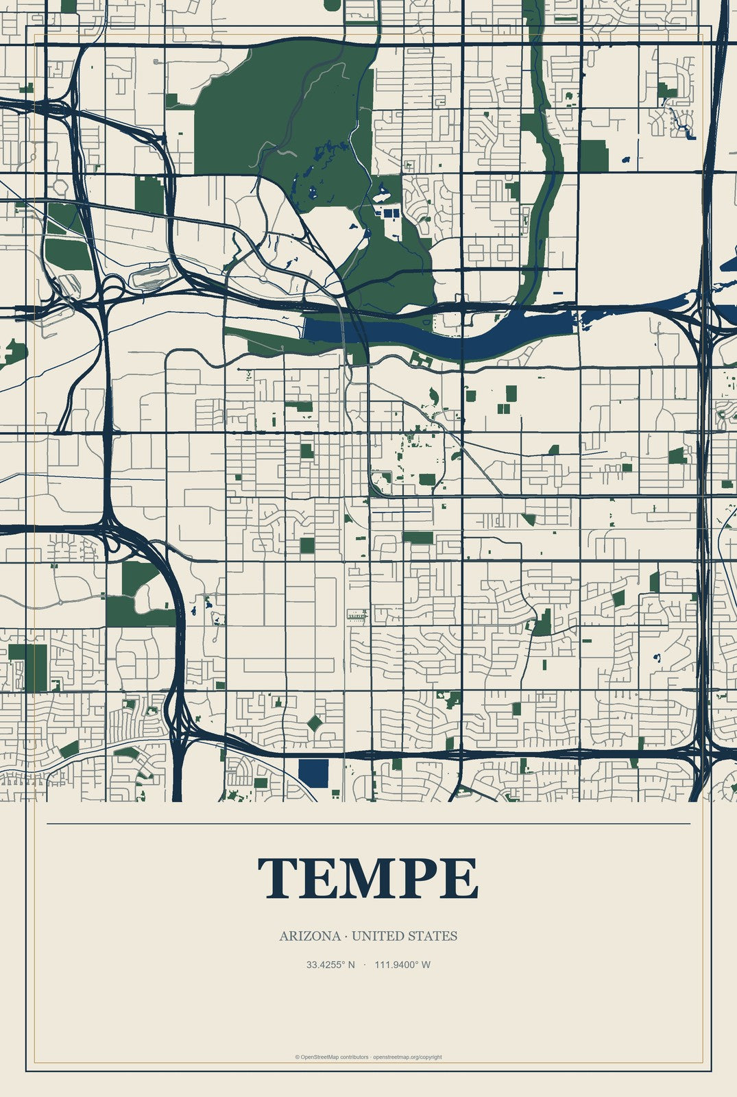 Tempe, Arizona City Map Aluminum Sign in Coastal Cutout style