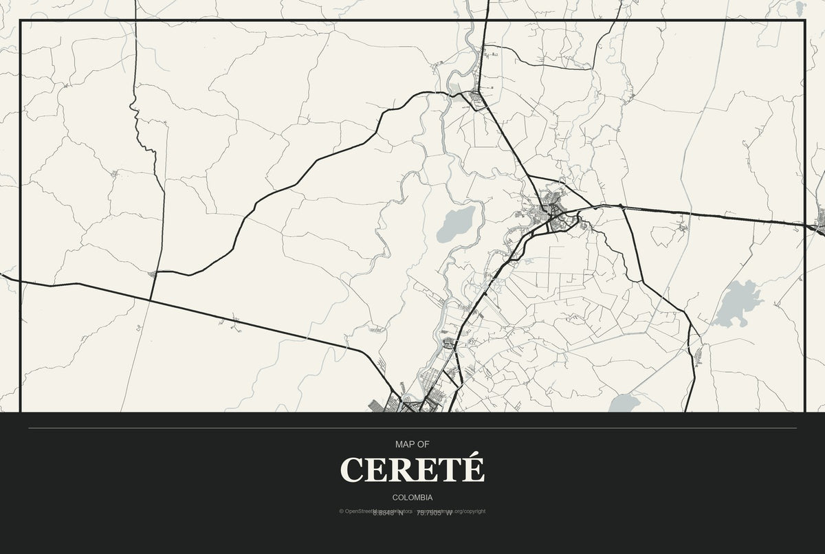Cereté, Colombia City Map Aluminum Sign in Museum Plaque style