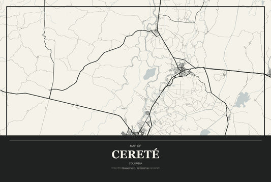 Cereté, Colombia City Map Aluminum Sign in Museum Plaque style