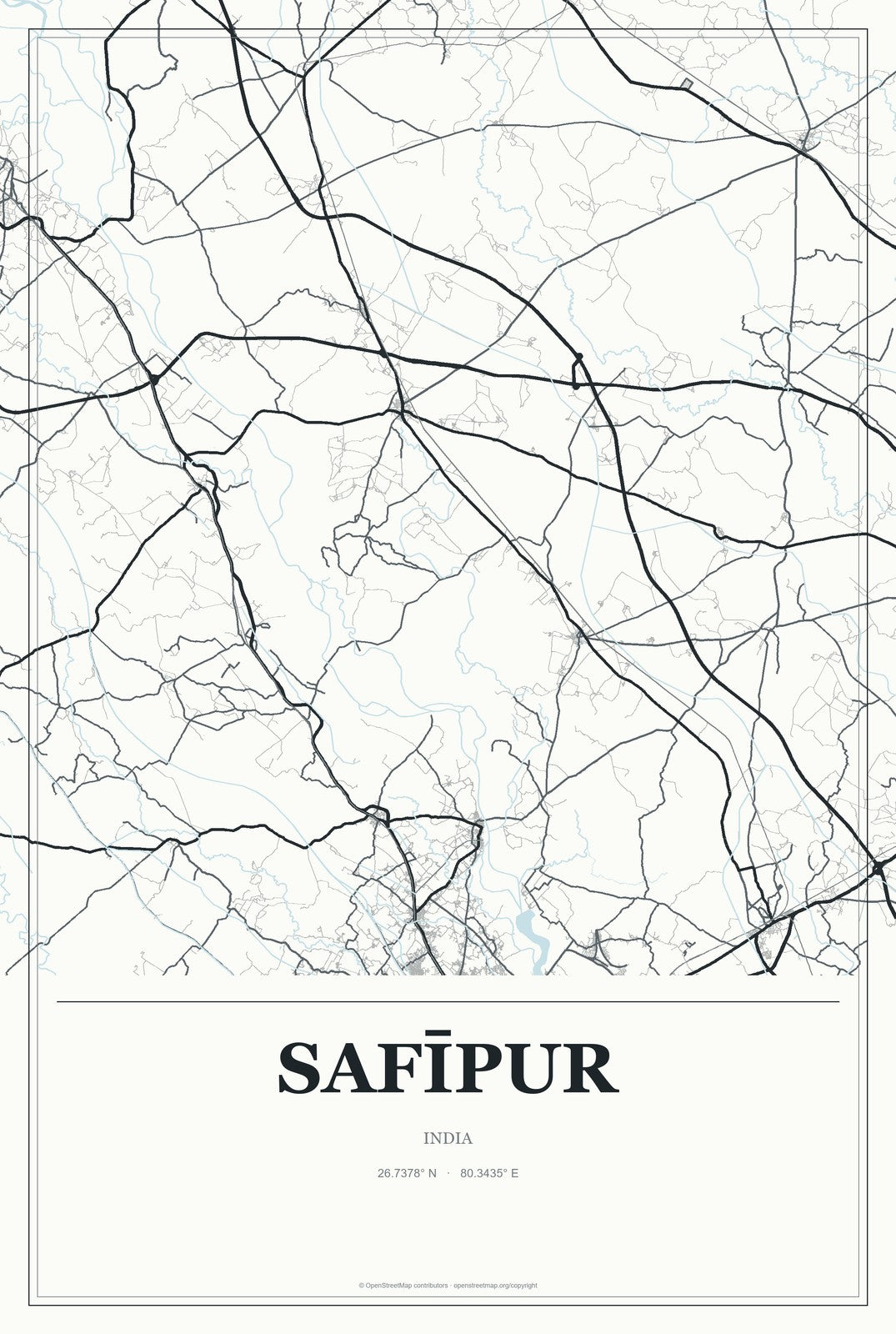 Safīpur, India City Map Aluminum Sign in Gallery Air style