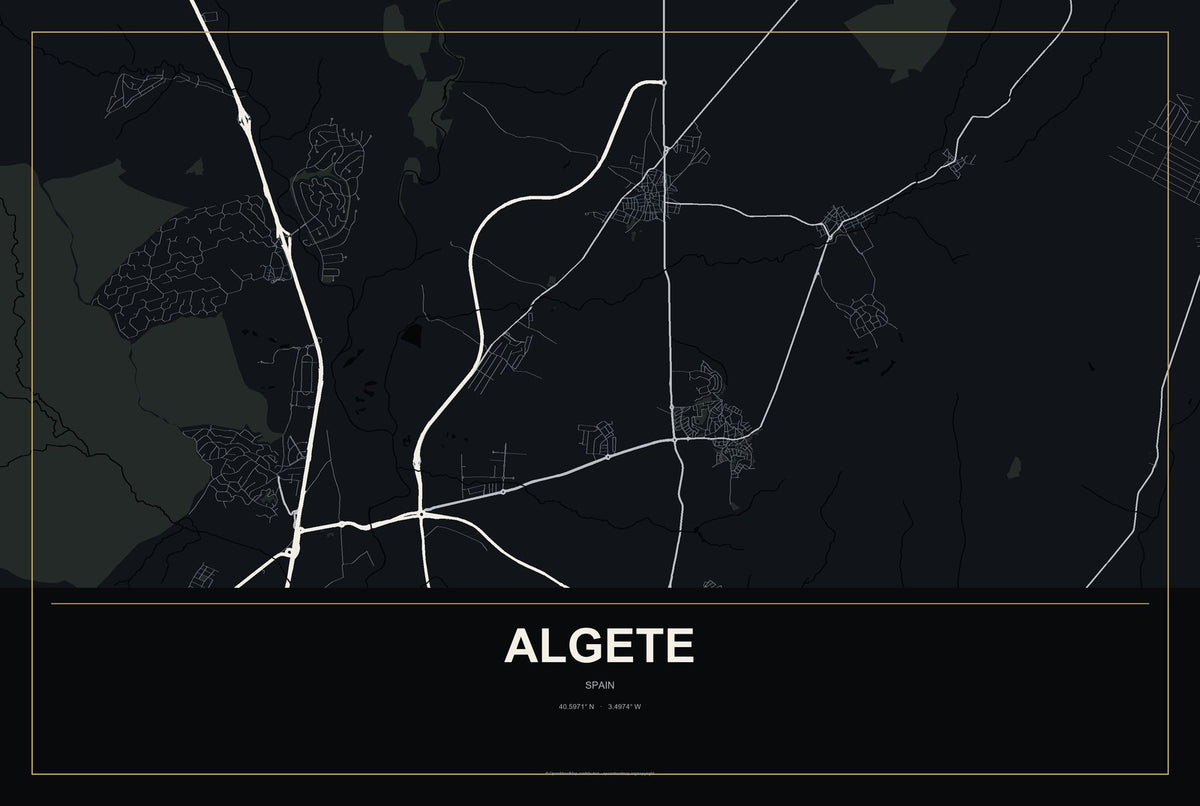 Algete, Spain City Map Aluminum Sign in Metropolitan Noir style