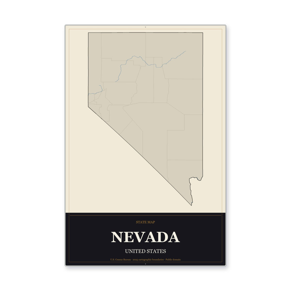 Nevada state map aluminum sign in Museum Plaque style