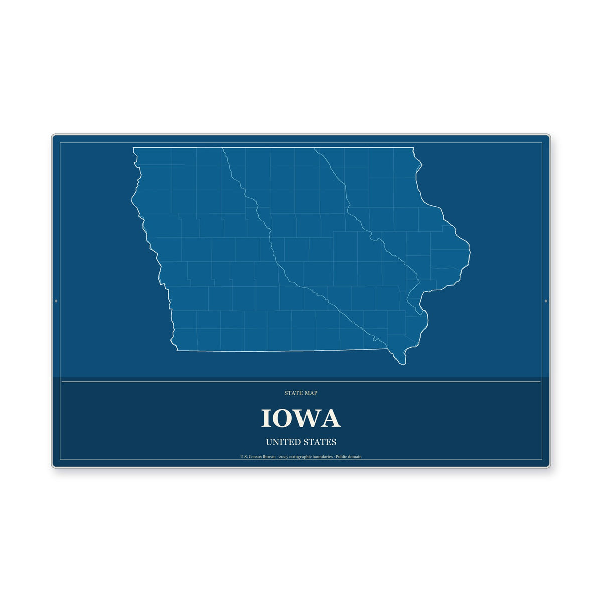 Iowa state map aluminum sign in Harbor Cobalt style