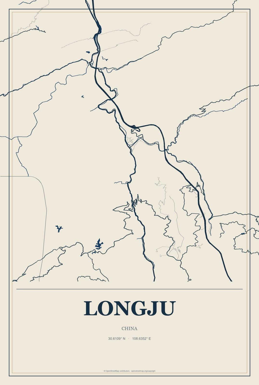Longju, China City Map Aluminum Sign in Coastal Cutout style
