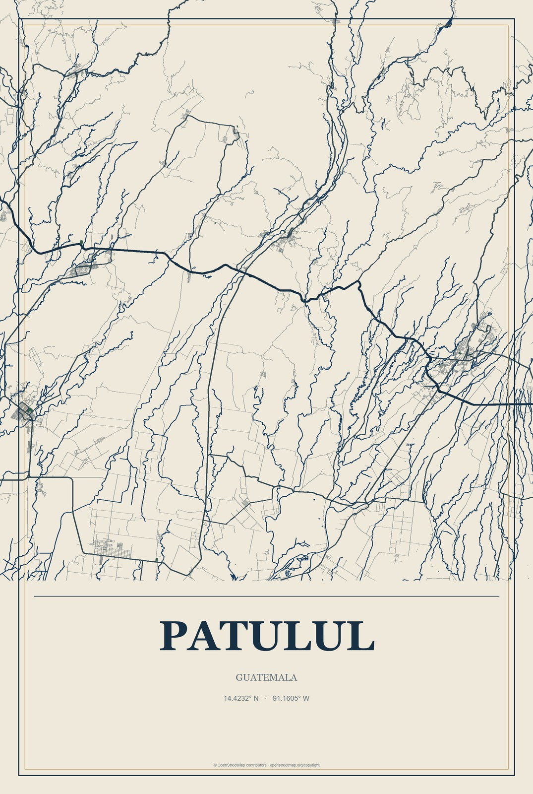 Patulul, Guatemala City Map Aluminum Sign in Coastal Cutout style