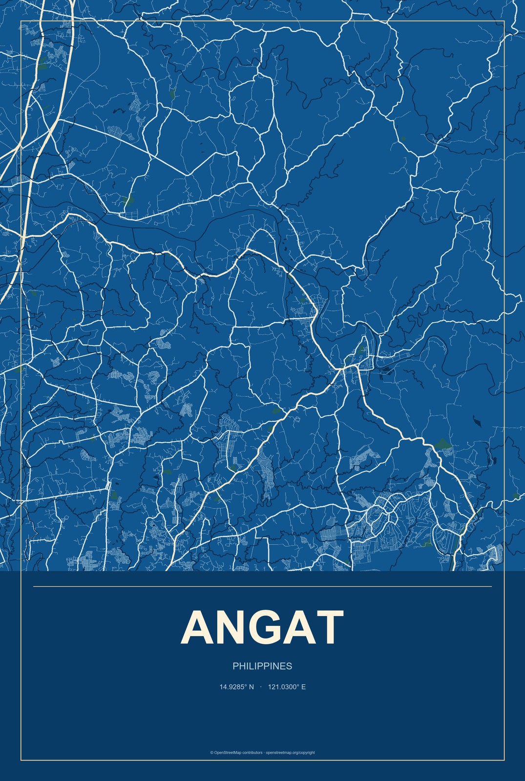 Angat, Philippines City Map Aluminum Sign in Harbor Cobalt style