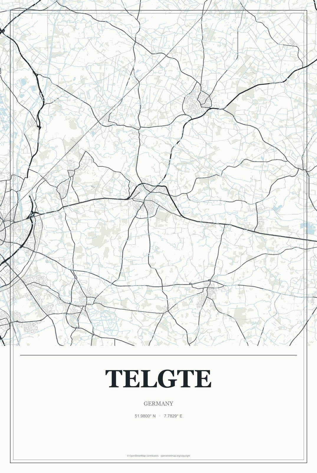 Telgte, Germany City Map Aluminum Sign in Gallery Air style