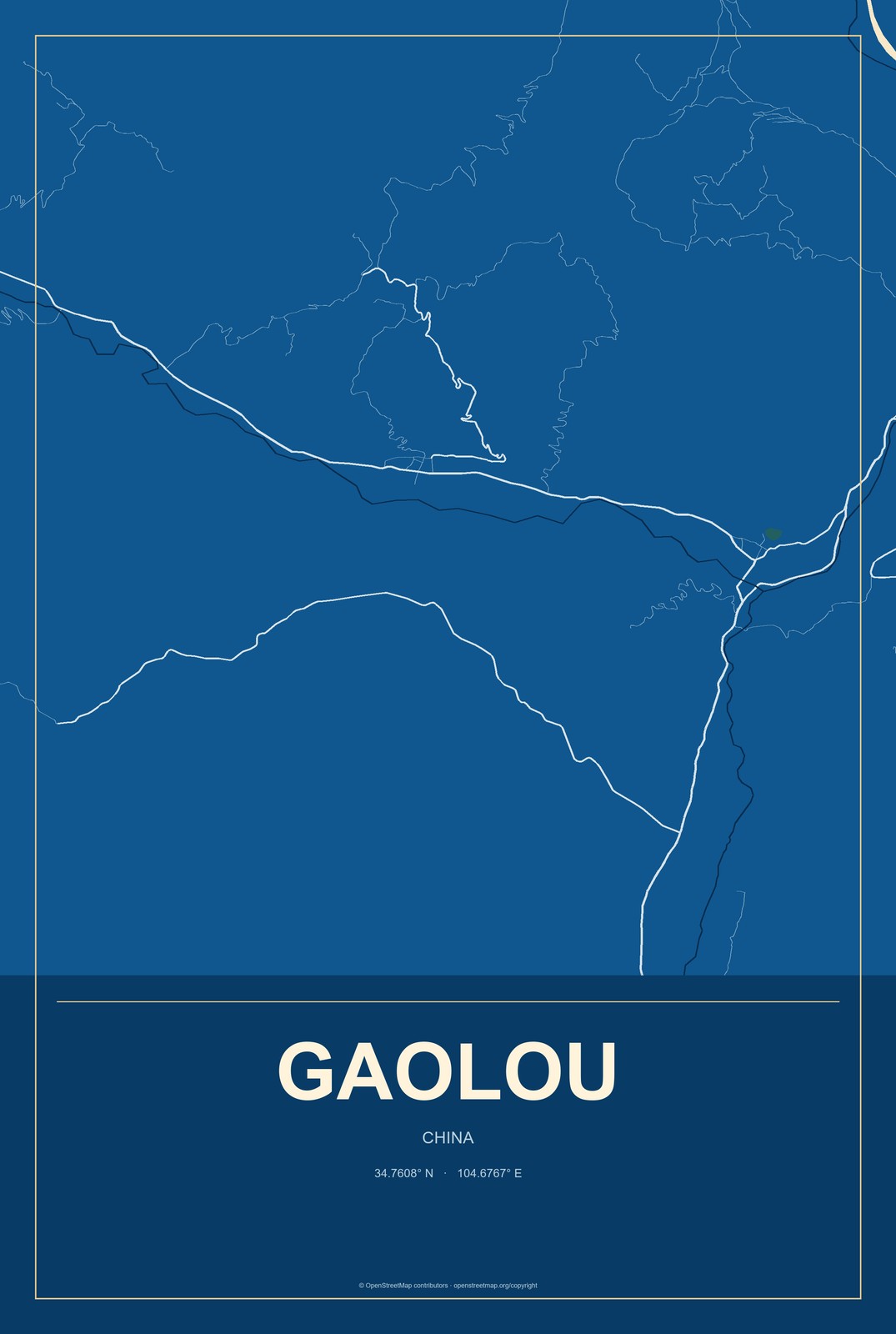 Gaolou, China City Map Aluminum Sign in Harbor Cobalt style