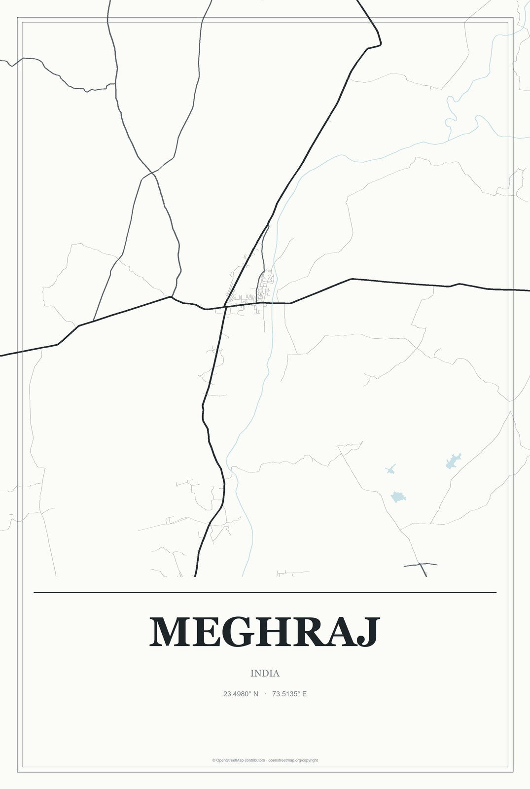 Meghraj, India City Map Aluminum Sign in Gallery Air style