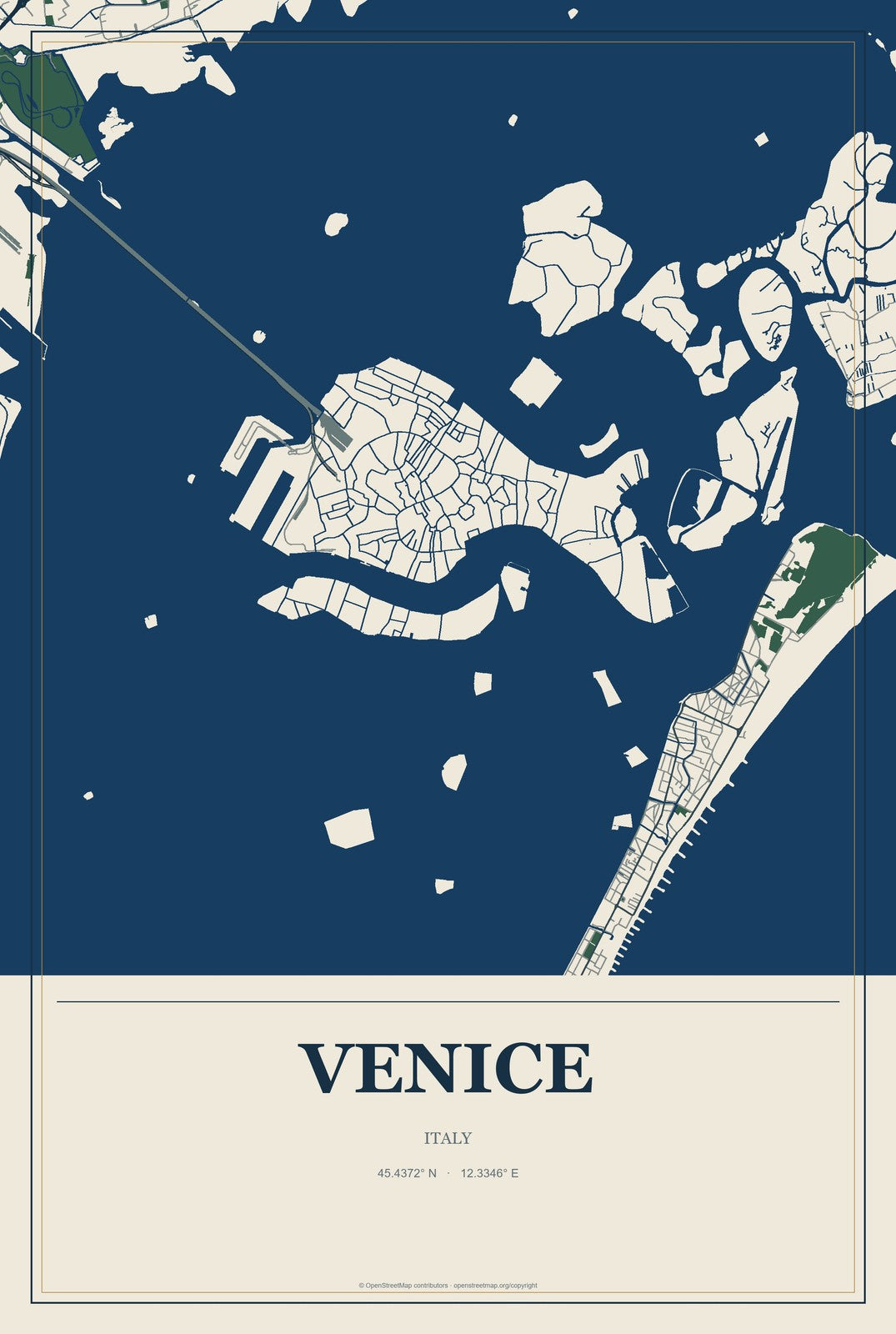 Venice, Italy City Map Aluminum Sign in Coastal Cutout style